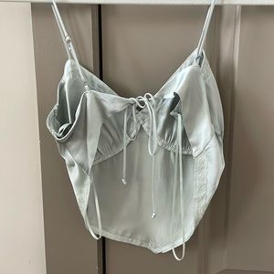 American Threads silk cropped tank top with tie back